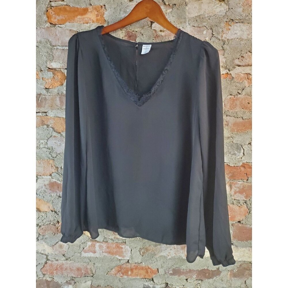 Melrose And Market Black Blouse Womens Sz XL Lace Shirt Top